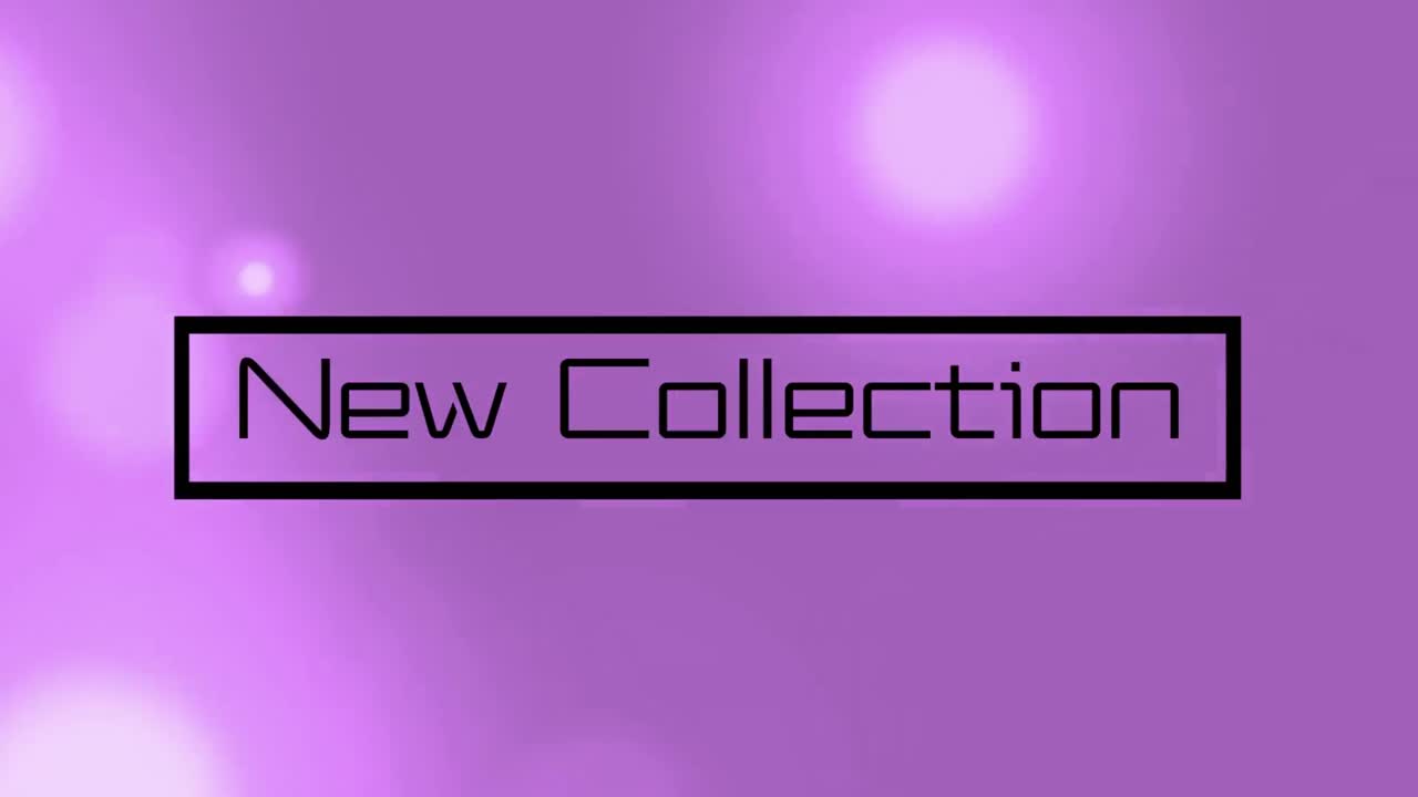 animación del texto de la nueva colección y puntos sobre fondo rosa