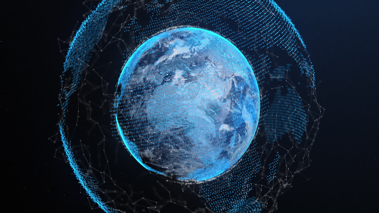 Network of connections over globe against blue background