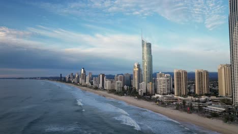 aerial of surfers paradise skyline moving out over the ocean, gold coast, queensland, australia 20230502