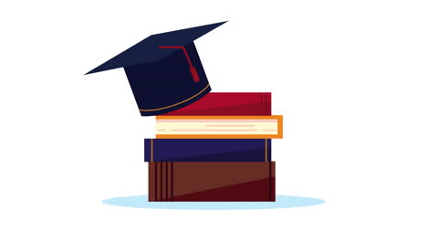 graduation animation with books and hat