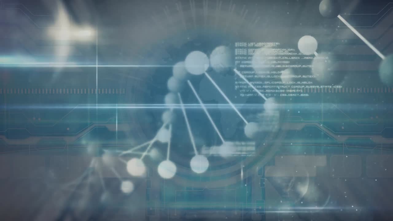 데이터 처리 위에서 회전하는 dna 가닥의 애니메이션