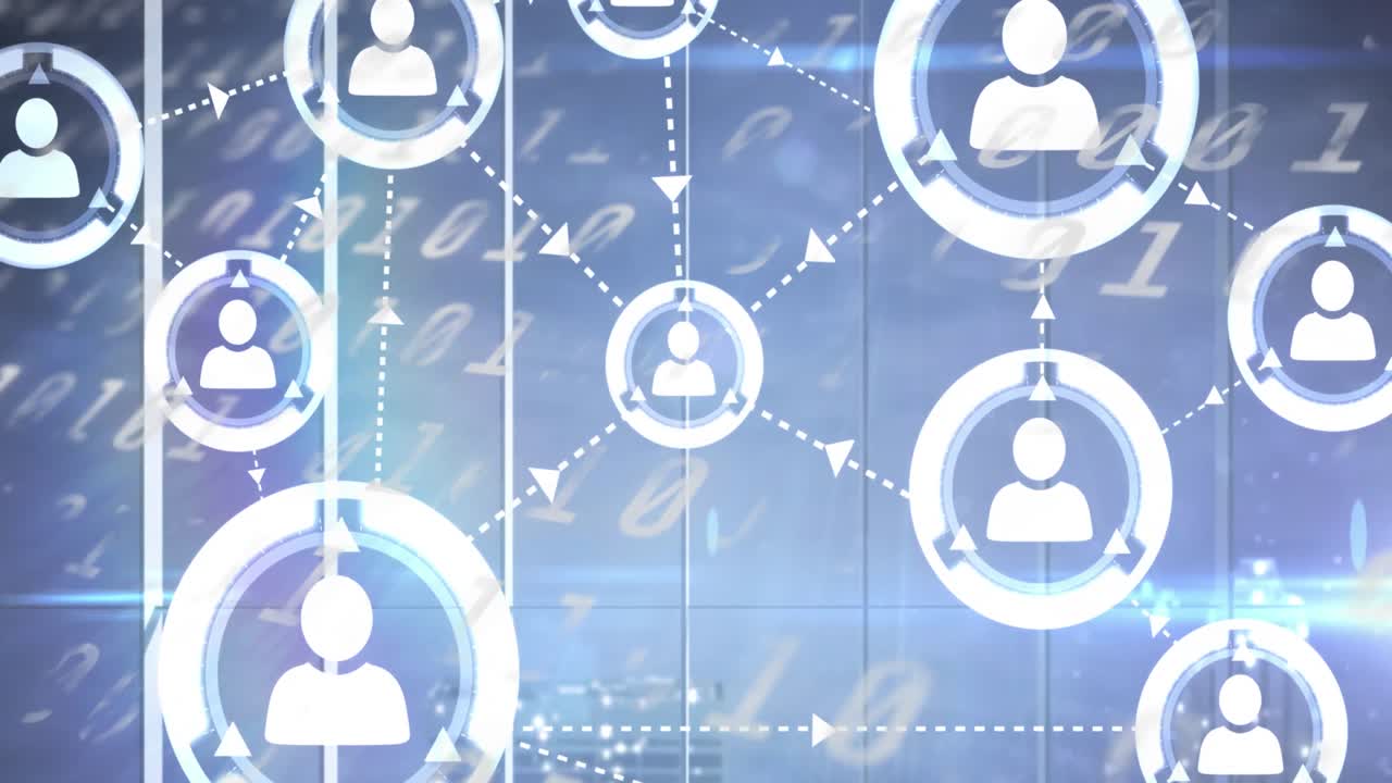 animación de iconos de personas conectadas sobre números cambiantes