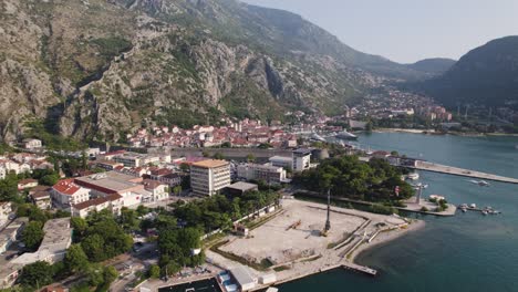 scenic aerial view over kotor port and old town, unesco world heritage site