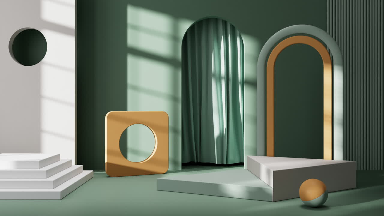 3d 렌더링으로 기하학 내부 배경을 가진 빈 무대