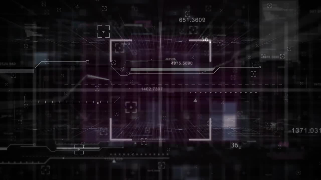 Animation of scope and data processing over black background