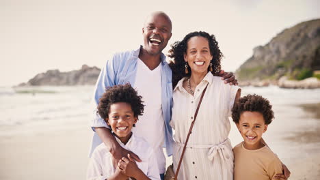 Portrait,-happy-family-on-beach-together