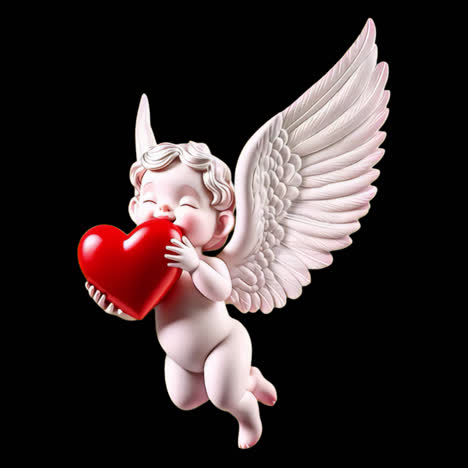 Cherubic angel with heart gift animation isolated asset, transparent 4K video, alpha channel, ProRes