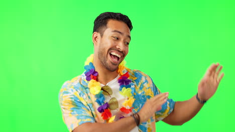 hombre, baile y camisa de vacaciones por pantalla verde