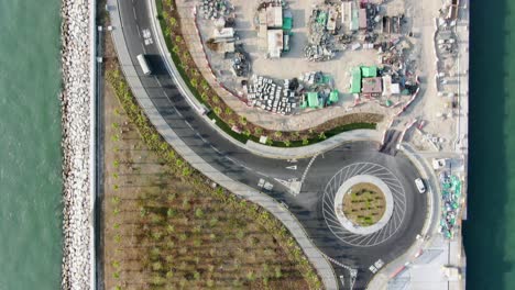 Hong-Kong-Underwater-Tunnel-linking-Chek-Lap-Kok-airport-and-Tuen-Mun,-Aerial-view