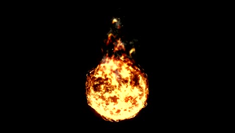 bola de llama real fuego con humo en fondo negro, llama peligrosa