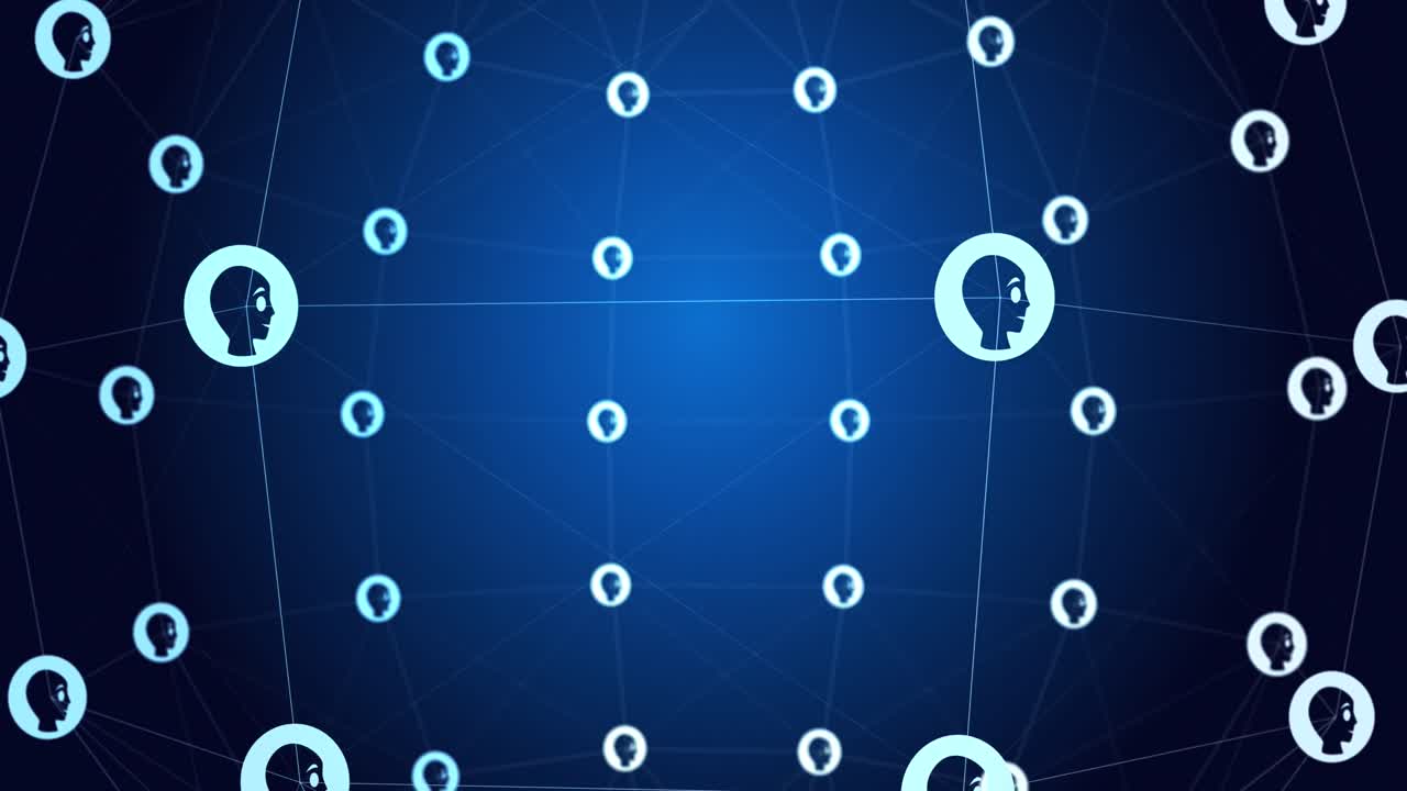 animación de un procesamiento de datos a través de conexiones con iconos