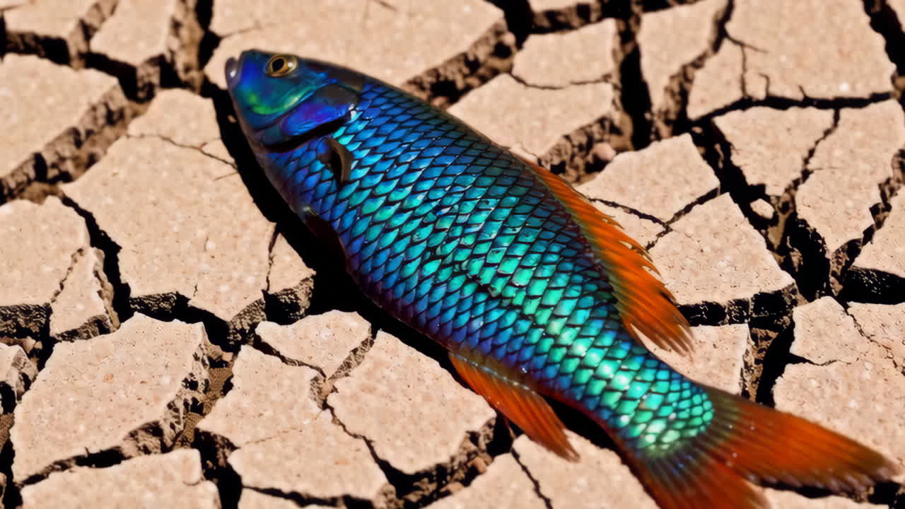 Dead fish on cracked earth