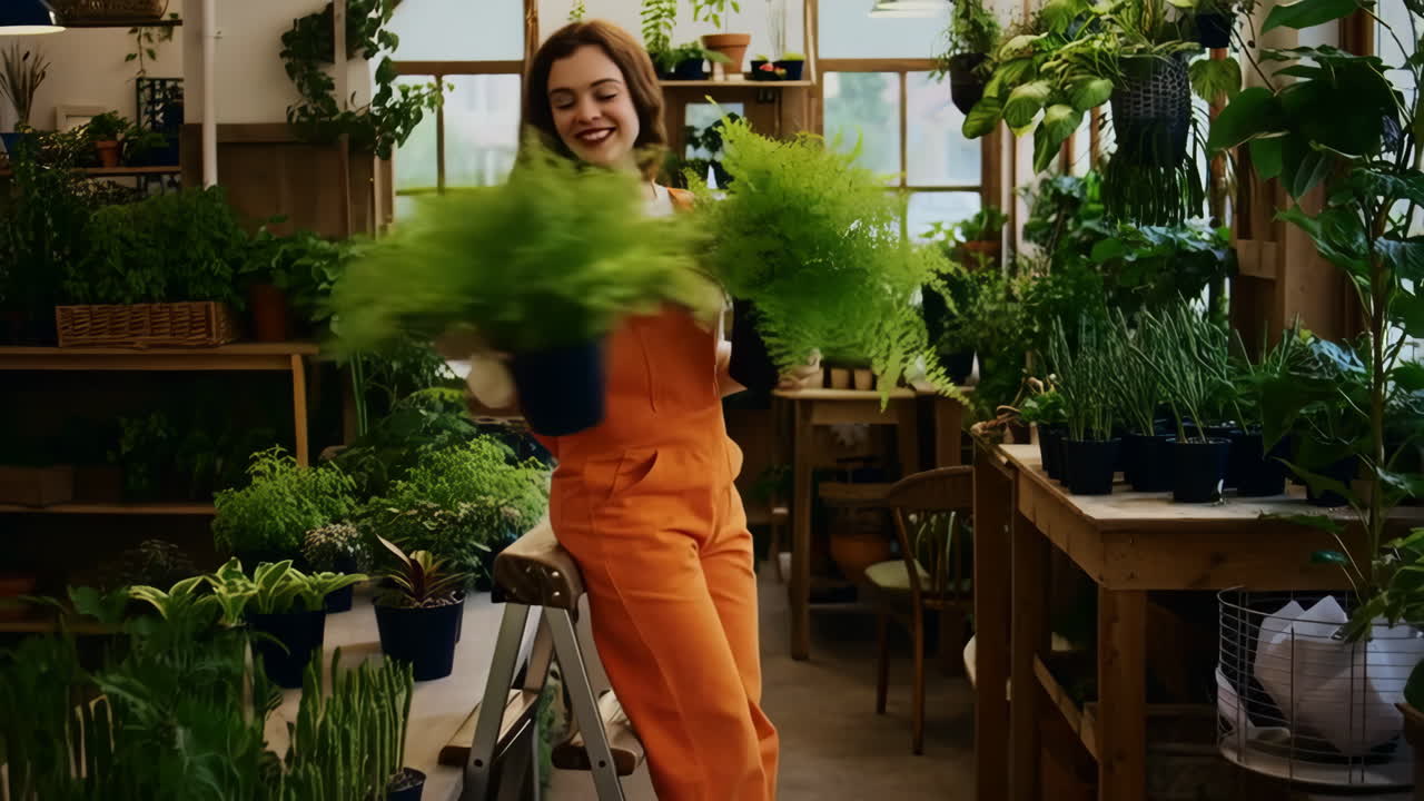 Woman surrounded by houseplants