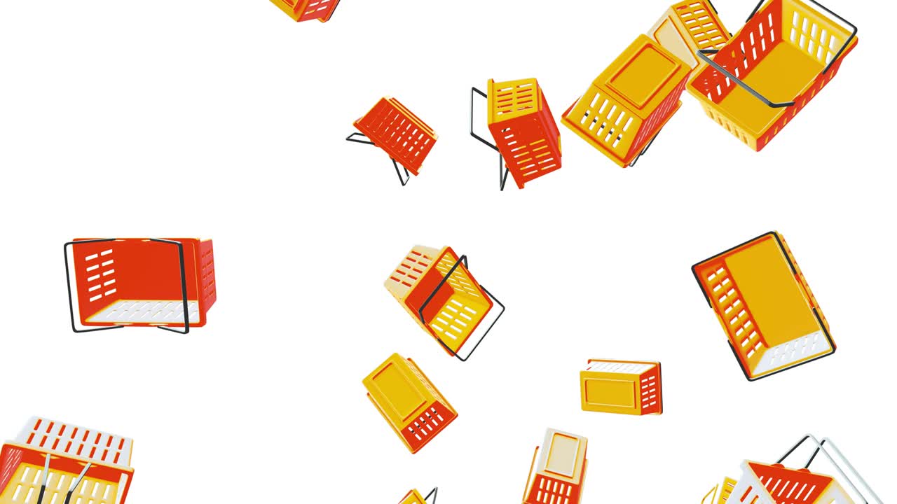 Yellow shopping baskets on white background.