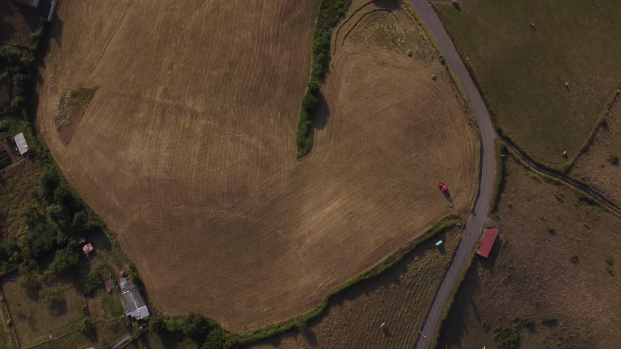 소가 있는 도로와 일부 들판의 평면도