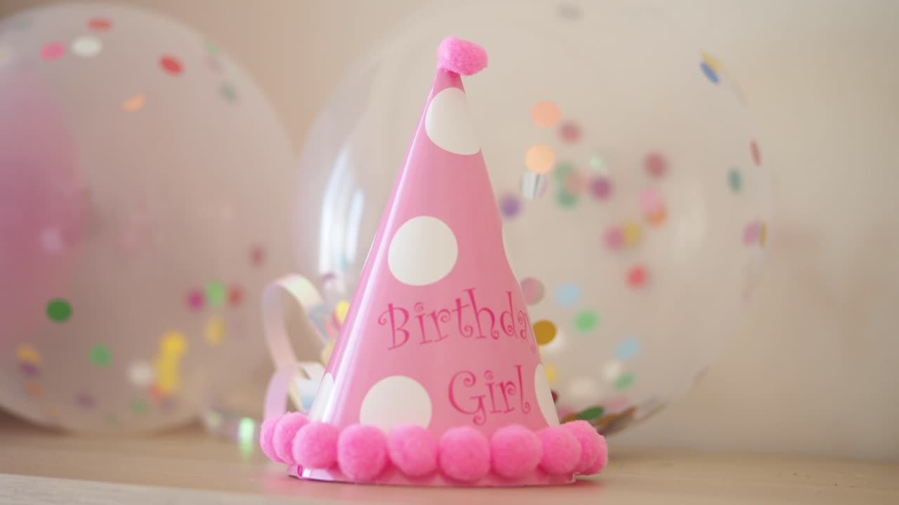 Birthday Party Decoration with Party Hat and Balloons