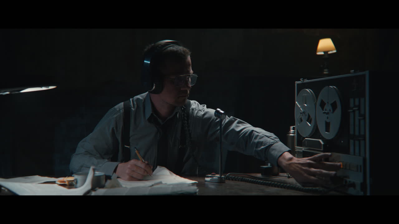 An intelligence officer listens to the wiretap recordings