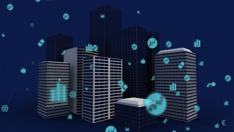 iconos digitales contra modelos de edificios digitales