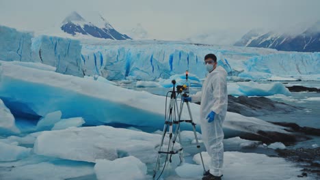 Scientist Conducting Research on a Glacier