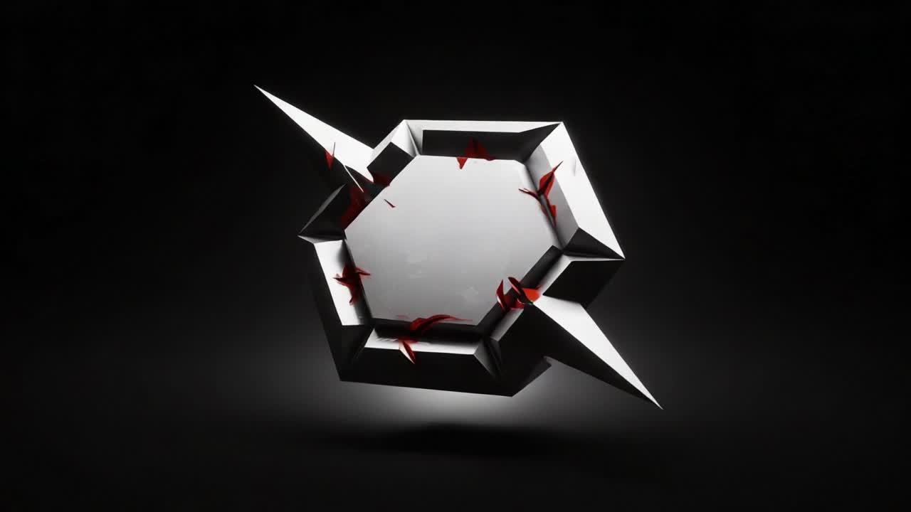 Striking Visual of a Metallic Octagonal Frame with Sharp Spikes and Blood-like Accents Amidst a Dark Background, Creating an Atmospheric and Edgy Aesthetic