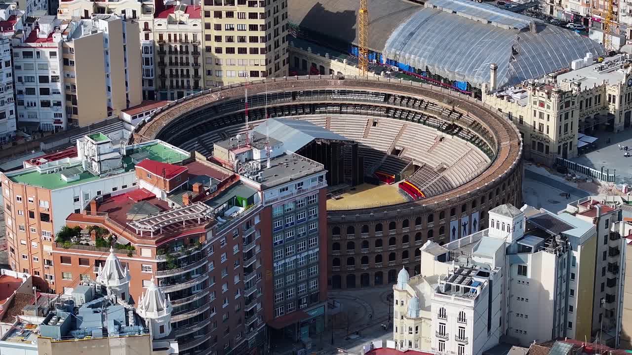 Toros Square At Valencia In Valence Community Spain. Medieval Arena Scenery. Downtown Cityscape. Valencia At Valence Community Spain. Cultural Heritage Skyline. Amphitheater Scene.