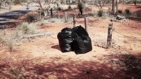 closeup of full trash bags on the sand