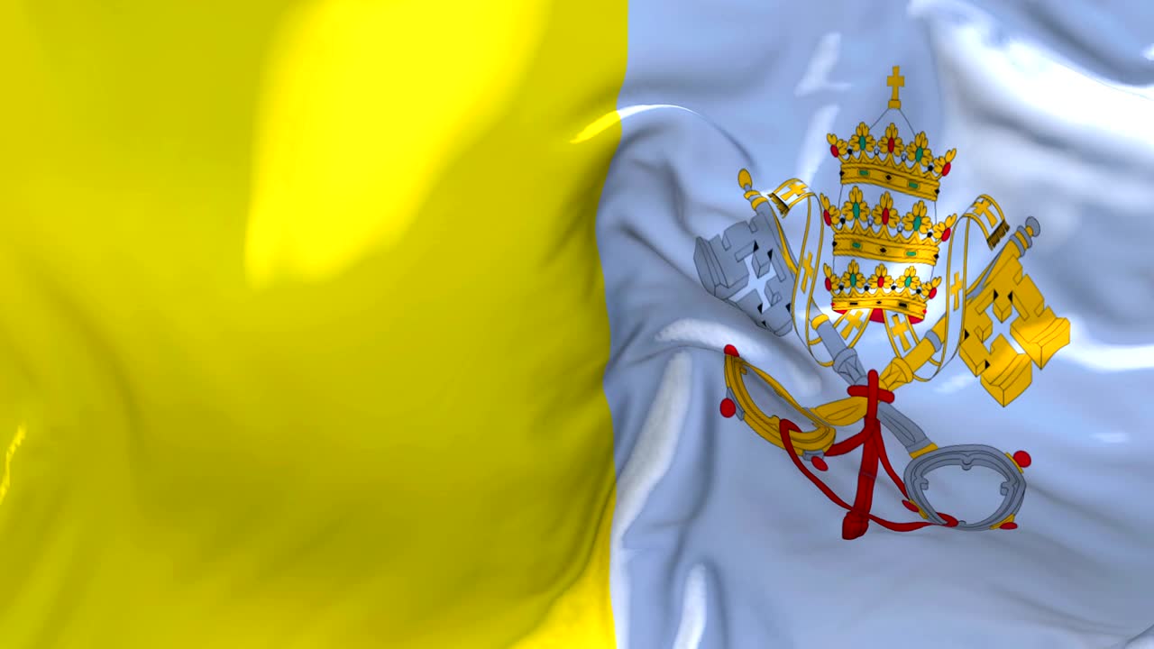 바티칸 성당의 발이 바람에 흔들리는 느린 동작 애니메이션 4k 현실적인 직물 텍스처 발은 바람이 불어오는 날에 부드럽게 불고 있습니다.