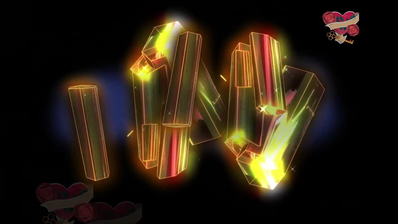 검은색 배경에 황금 블록과 심장의 애니메이션