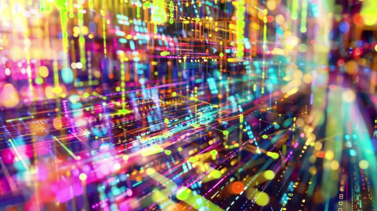 Scena urbana astratta di dati e codice realizzata con IA generativa
