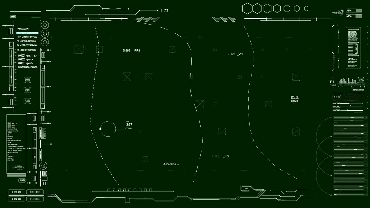 Sci Fi HUD.Technology User Interface and vewfinder data display.Control panel HUD technological infographic.Chhroma key for alpha luma channel.Green