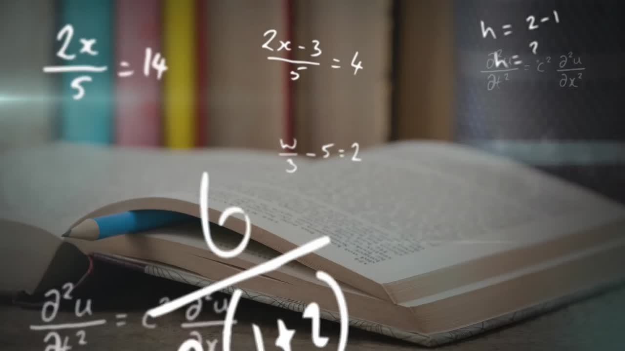 Mathematical equations against open book