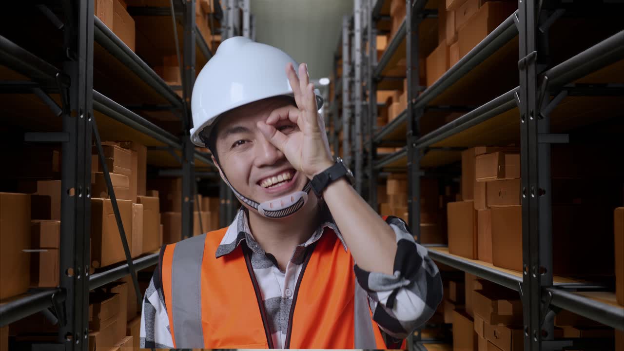 창고 노동자 가 재고 를 점검 하고 있다