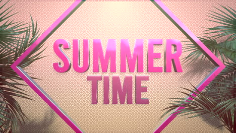 Horario-De-Verano-En-Marco-Y-Hoja-Tropical-En-Textura-Rosa