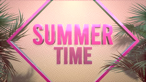 horario de verano en marco y hoja tropical en textura rosa