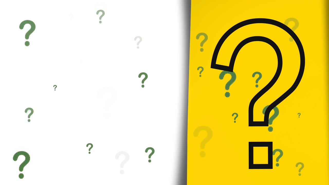 animación de signos de interrogación sobre fondo blanco