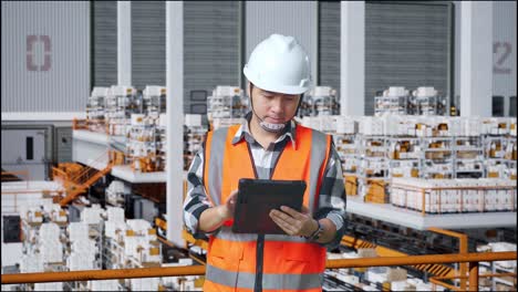 trabajador de almacén que utiliza una tableta