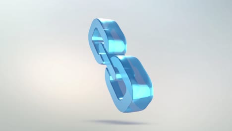 el icono de la cadena está hecho de vidrio. icono de cadena giratoria translúcida con canal alfa de color azul verde. bucle sin costuras