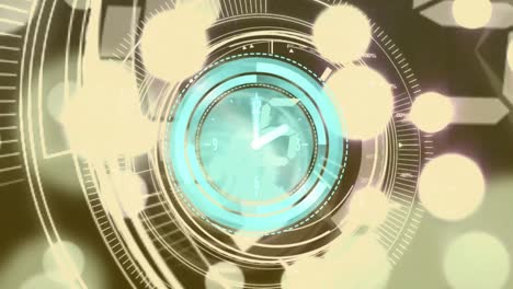 animación del reloj y luces brillantes sobre un fondo oscuro