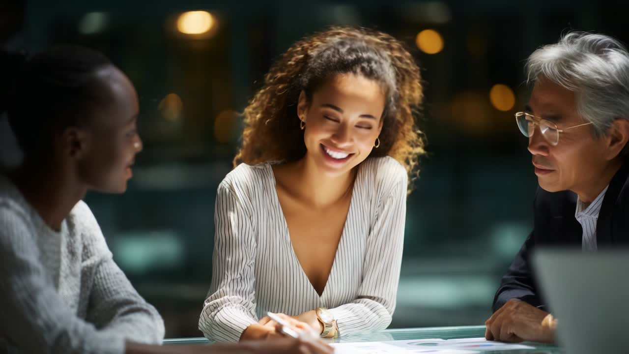 A Collaborative Discussion Among Colleagues: Engaged Conversations Focused on Ideas and Solutions, Illuminated by Subtle Lighting That Highlights Their Expressions and Interaction Dynamics