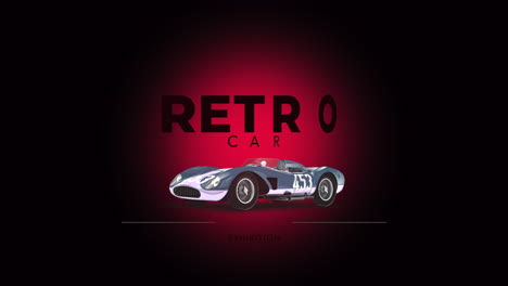 retro car exhibition with sport classic car on red gradient