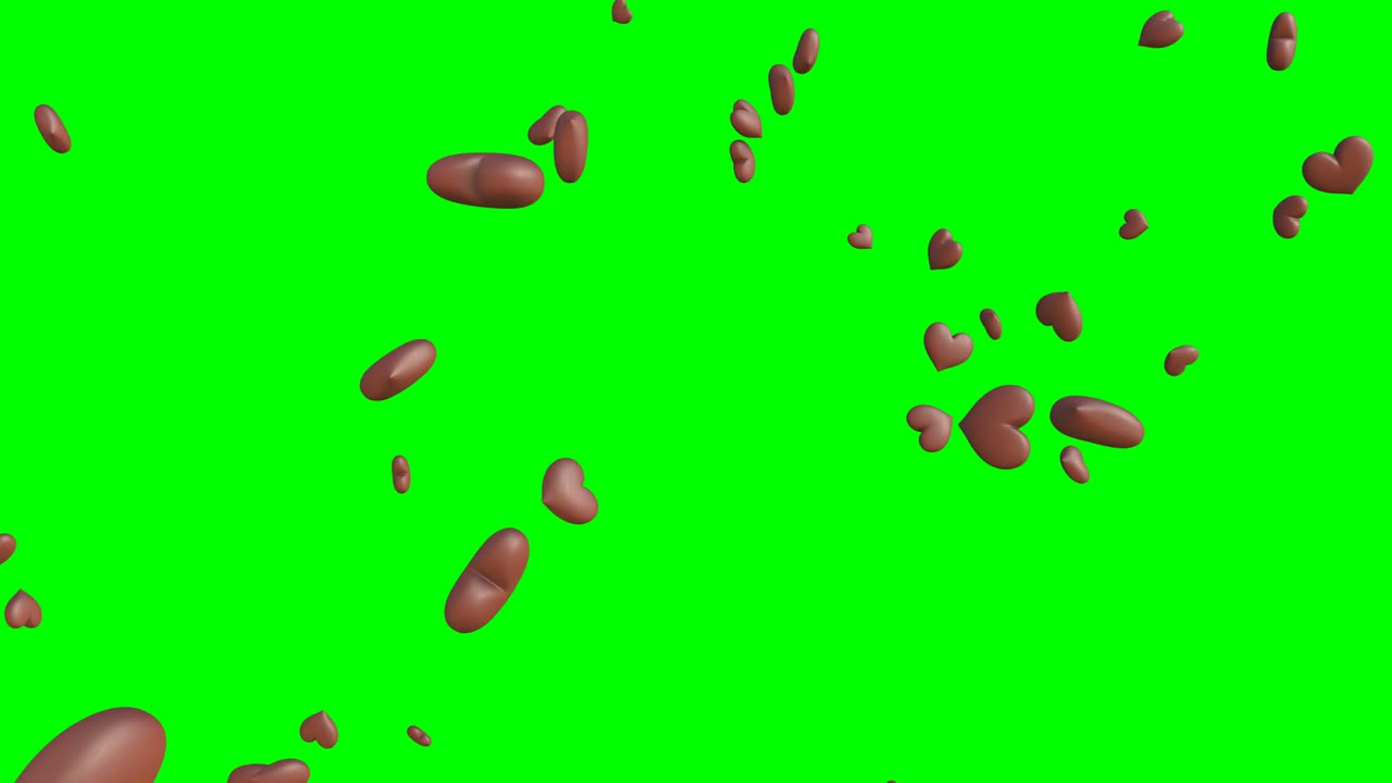 초록색 크로마 키 배경에 갈색 심장 모양의 추상 애니메이션.