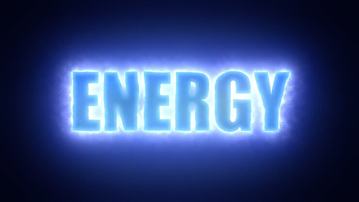 Der Text Energie, umgeben von einer mächtigen Wolke aus Elektrizität