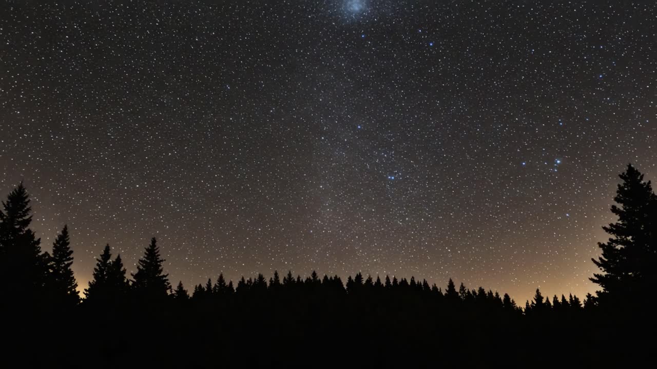 A Breathtaking Night Sky Awash with Stars and the Mystical Glow of Celestial Bodies Set Against a Dark Silhouette of Evergreen Trees in the Wilderness