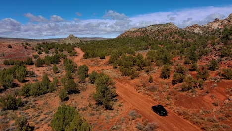 Car-on-dusty-road-aerial-view