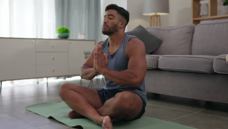 Meditación,-Zen-Y-Hombre-Haciendo-Yoga-En-Casa.