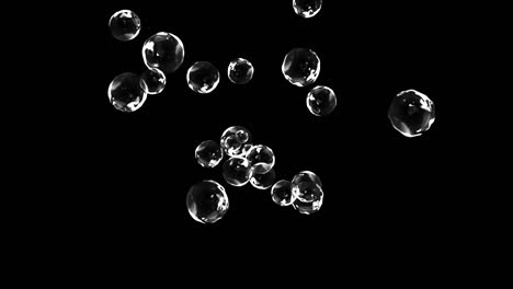 soap bubbles isolated on black background, seamless loop 4k 3d render animation green screen.
