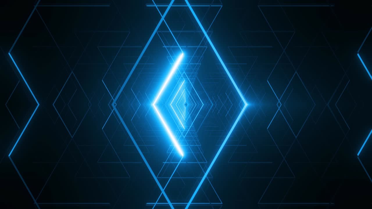 Abstract Glowing Blue Geometric Tunnel