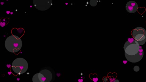 valentine's day animated frame of hearts for overlay on video. love heart frame. festive border decoration of bokeh, sparkles, hearts for valentine's day. greeting card. seamless loop