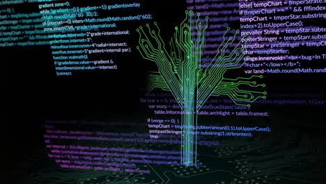 animation of circuit board and data processing over black background