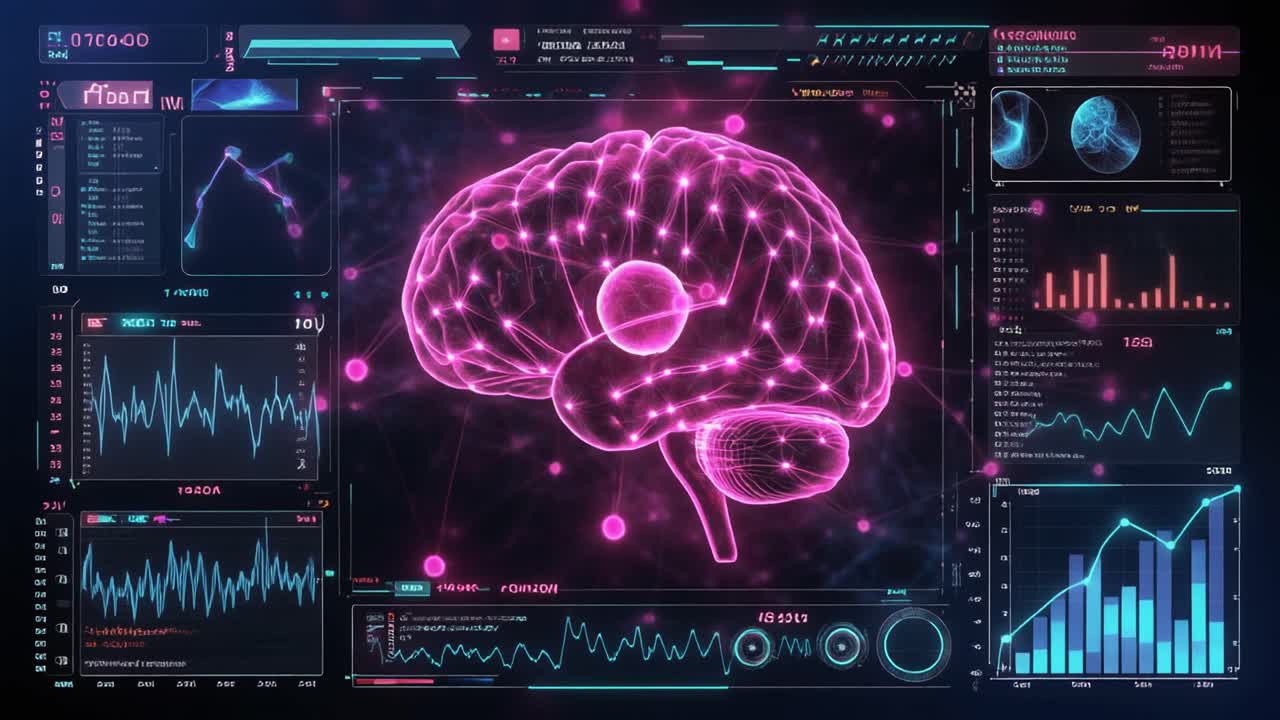 Futuristic Human Brain Interface with Data Visualization